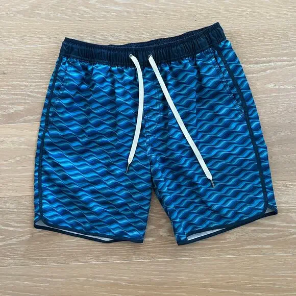 Fair Harbor Men’s Mastos-Anchor Lined Shorts Blue Art Waves Large - Picture 1 of 4